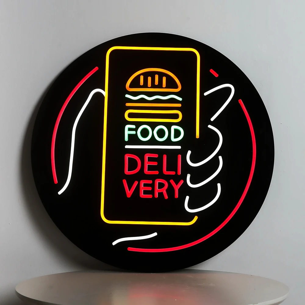 Flex Neon LEBENSMITTEL LIEFERUNG HAMBURGER Licht LED Mobiltelefon Wand Neon Dekorationen für Take-out Fast-Food-Restaurant Shop Shop pub