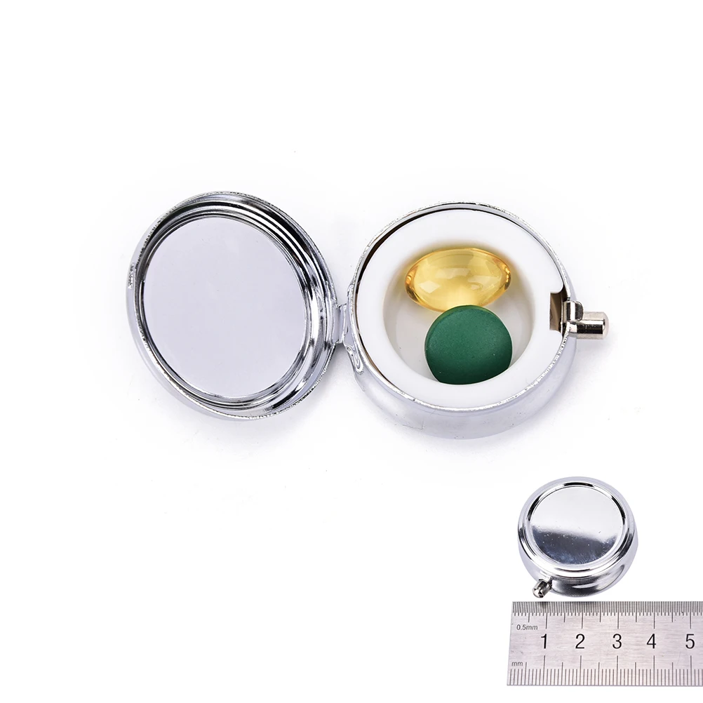 1Pcs Metal Round Silver Small Cases Tablet Pill Boxes Holder Effective use of space Advantageous Container Medicine Case