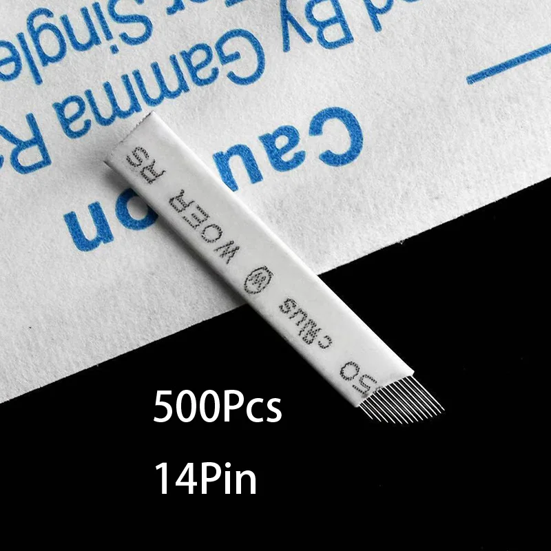 500Pcs White 14 Pin Flex Nano blades microblading needles Permanent Makeup Eyebrow Tattoo Needle Agulhas Blade Supplies Tebori