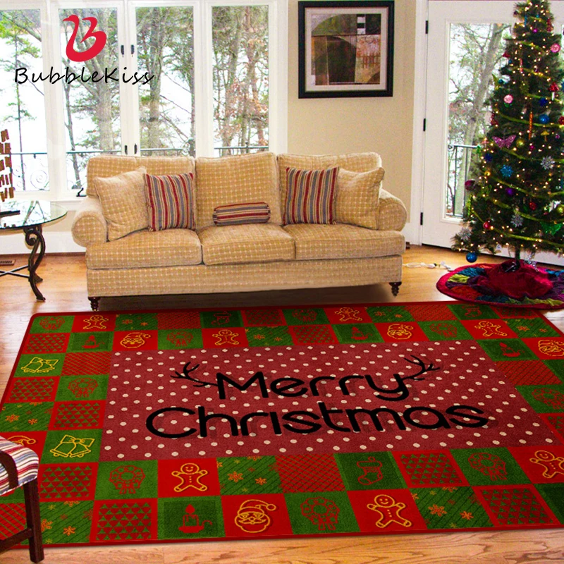 

Bubble Kiss Christmas Carpets For Living Room Home Cartoon Area RugsRed Green Lattice Festival Rug Party Prop Decor Floor Mats