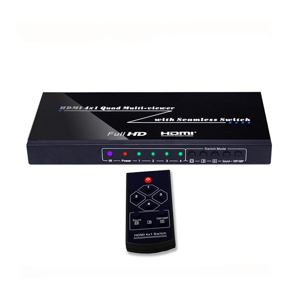 HDMI Multiviewer 4X1 Quad Multi-Viewer Splitter with Seamless Switcher IR Control Output resolution up to 1080p