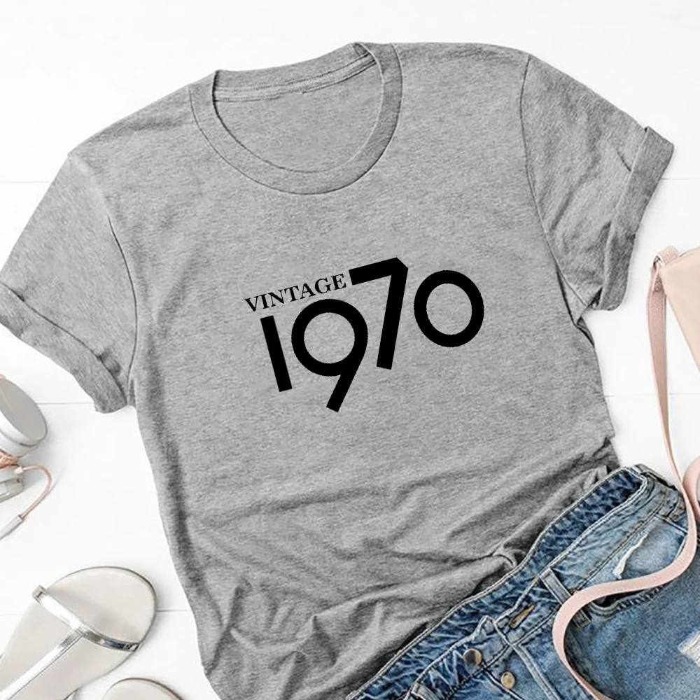 Vintage 1970 Letter Printed Women Birthday Party Gift Summer Fashion Short Sleeve Woman T Shirt Cotton  Clothes