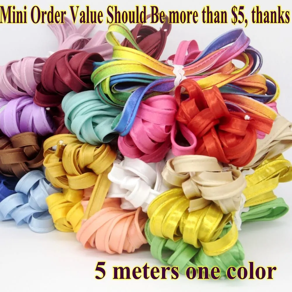 45 Color , 12mm Polyester Satin Bias Tape Piping Bias Tape with Cord Trim Binding Covered Insertion Sewing Accessoires