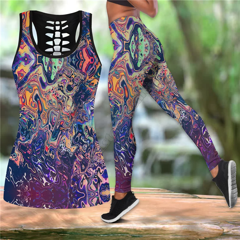 Hawaii Combo Outfit Leggings and Hollow out Tank Top Suit Sexy Yoga Fitness Soft Legging Summer Women For Girl 03