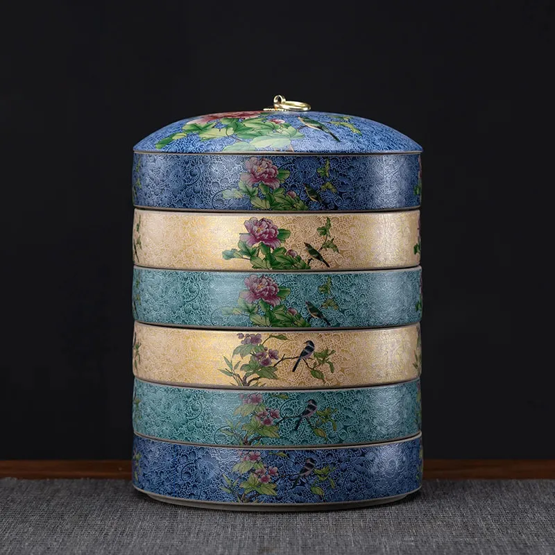 

Chinese Ceramic Tea Caddy Large Pu'er Tea Cake Household Stoneware Airtight Jar Moisture-Proof Tea Can Green Tea Container