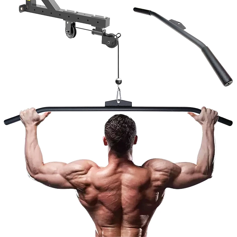 

Home Gym Fitness Straight Bar LAT Pull Down Bar Cable Machine Attachments Bicep Tricep Back Straight Handle Workout Rowing T-Bar