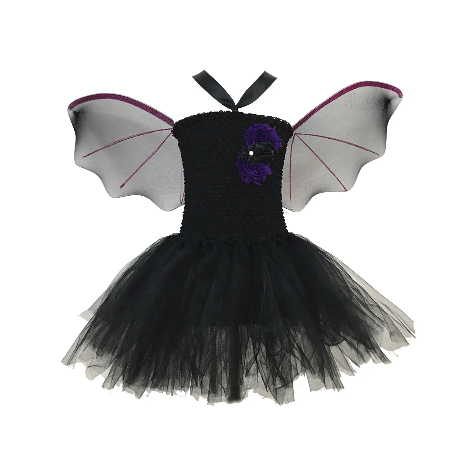 Costume de Cosplay chauve-souris pour filles, robe Tutu en maille pour Halloween, ensemble avec cerceaux et ailes, Costume de spectacle de carnaval pour enfants