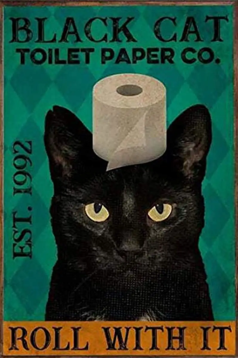 

Cat Toilet Paper Vintage Bar Pub Man Cave Cat Club Novelty Funny Bathroom Retro Parlor Posters Cafe Store Garage Rule Caveat Iro