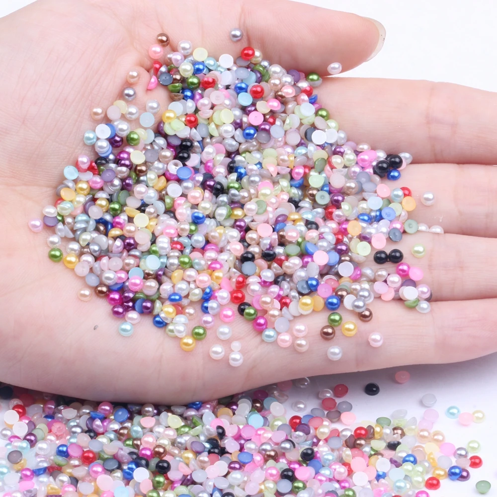 

Half Round Pearls Beads 10000pcs 3mm Colors Crafts ABS Resin Gems DIY Nail Art Ornament Jewelry Pearlized Cabochon