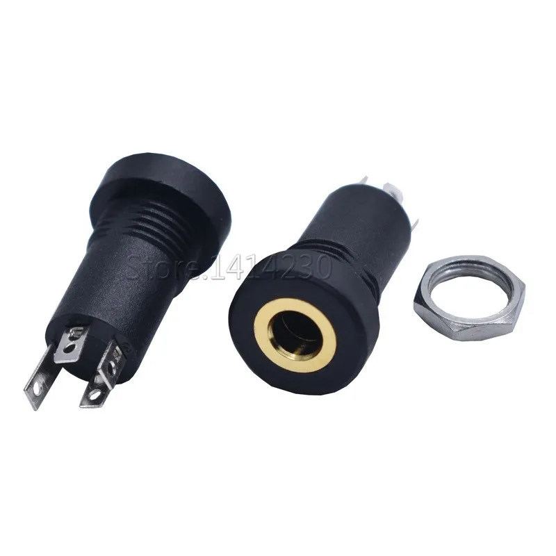 10PCS 3.5mm Audio Socket 4 Pole Black Panel Mount Gold Plated With Nuts Headphone Socket