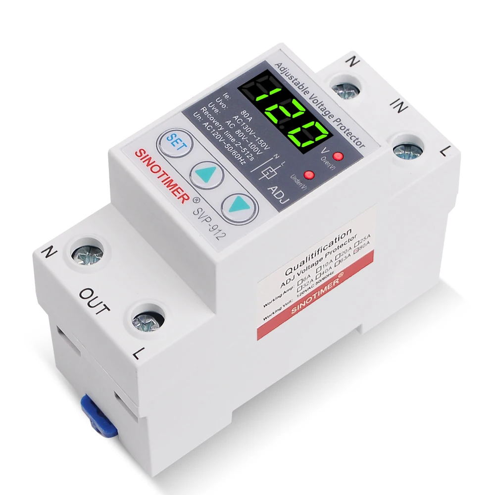 Household 40A 63A 80A Adjustable Surge Protector Over Under Voltage Protector Relay 110V 120V Automatic Transfer Switch