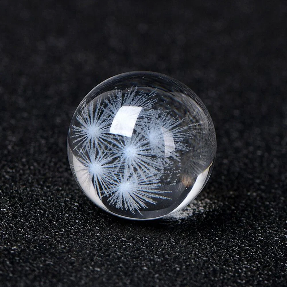 20mm Inner Carving 3D Snow Mountain Dandelion Fireworks Galaxy Crystal Ball Art Clear K9 Glass Bead Figurine