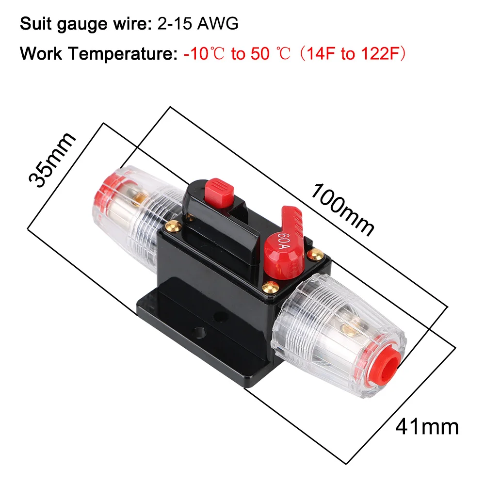 Resettable Insurance 12V/24V Car Truck Audio Amplifier Fuse Adapter 60A 100A Fuse Holder Circuit Breaker