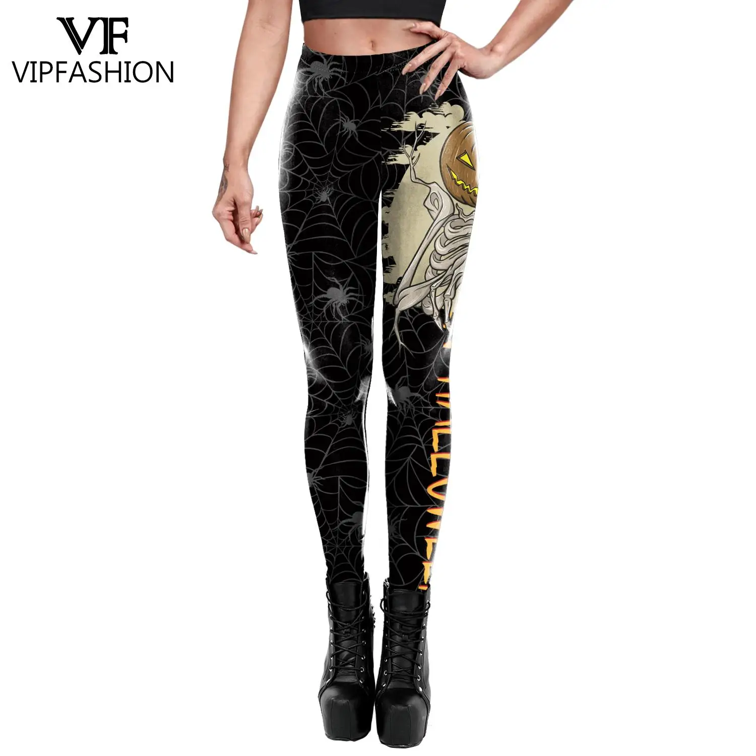 VIP FASHION-Leggings Cosplay d'Halloween pour Femme, Pantalon Imprimé Tête de Mort et Citrouille, Collants Minces et Sexy, Entraînement artificiel astique, FjGirl Astronomique