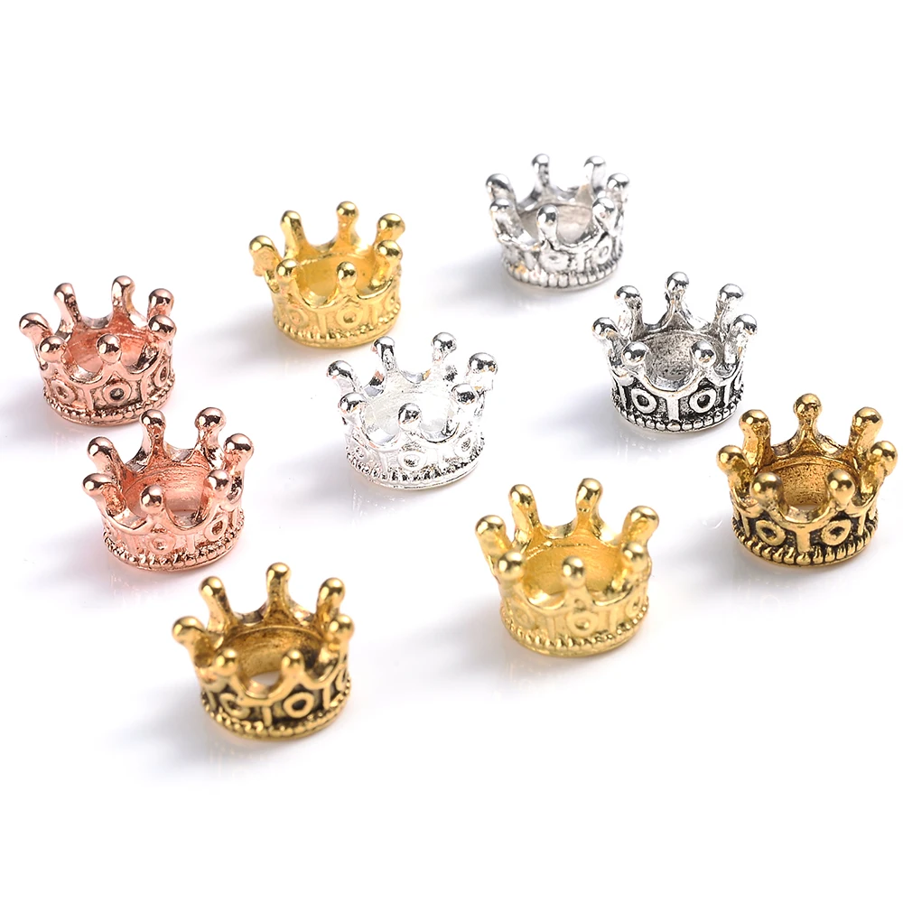 10/50pcs Alloy Loose Spacer Beads Gold Silver Crown Beads for Jewelry Making DIY Bracelet Handmade Accessories 6x9/12mm