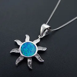 Brass Oval CZ Blue Turquoise Fire Opal Pendant Necklace