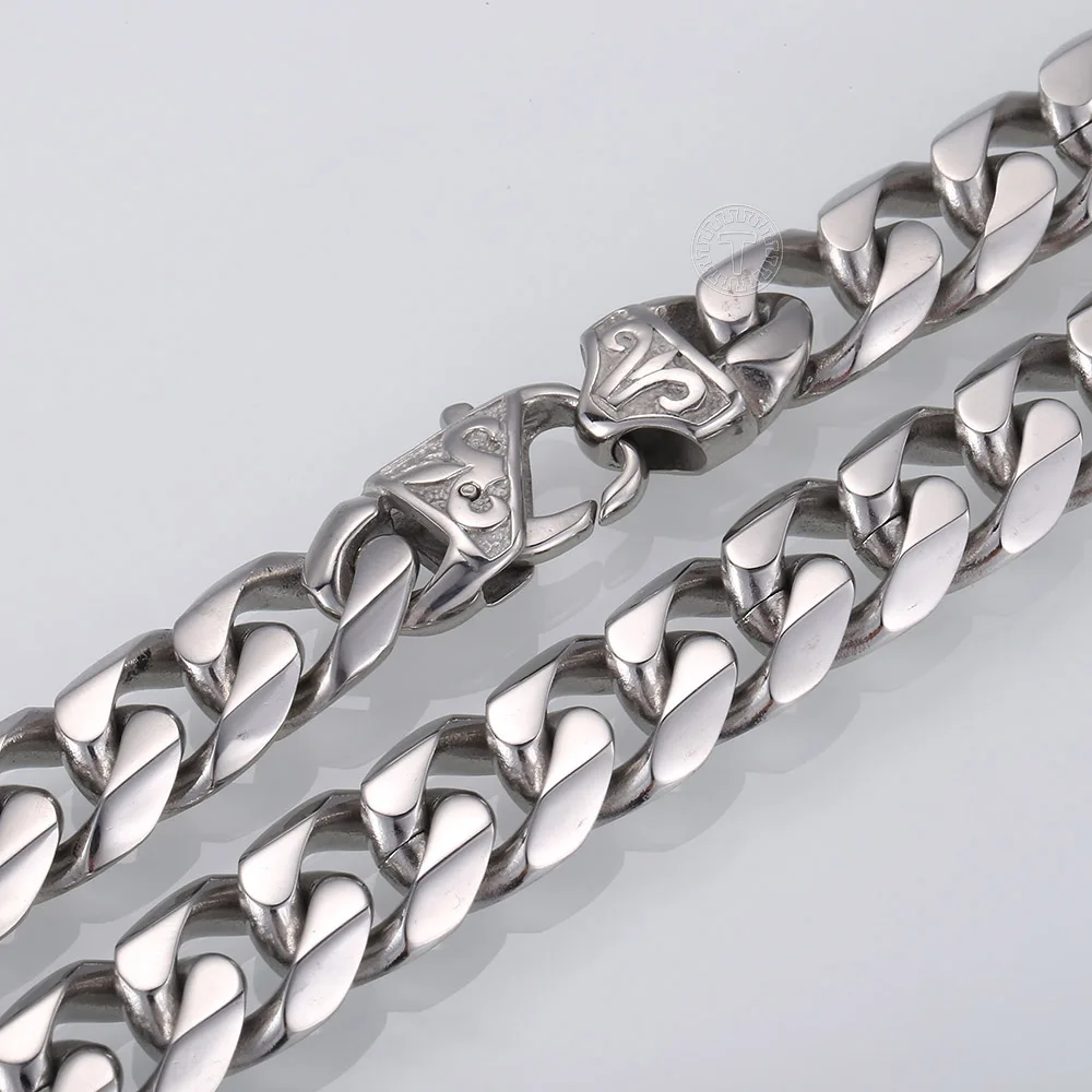 14.5mm Wide Heavy Polished 316L Stainless Steel Mens Necklace Cut Curb Cuban Link Chain Male Jewelry Dropshipping DHN48