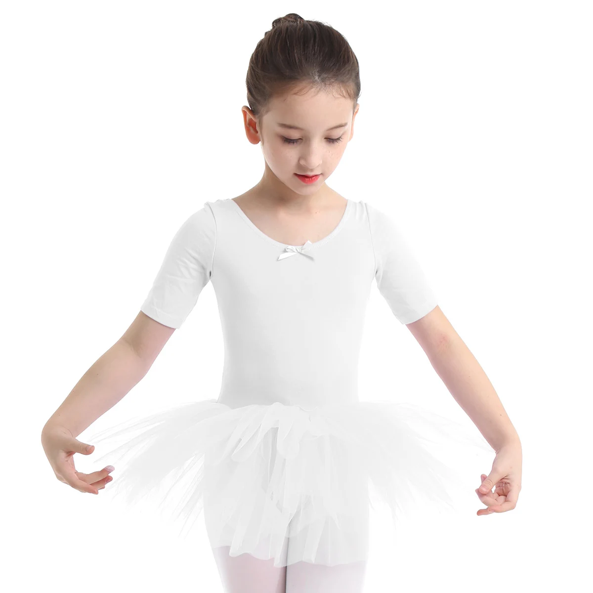 Vestido collant para meninas, algodão manga curta, balé tutu, vestido de tule, collant de ginástica, bailarina, roupas dançantes para crianças