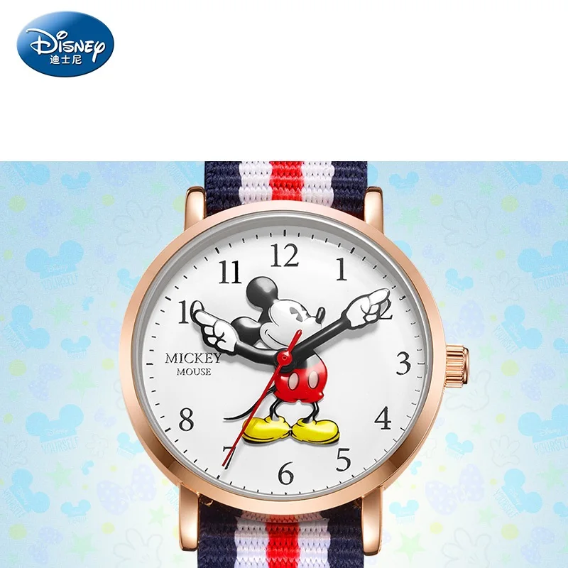 Disney-Reloj de pulsera de cuarzo para niños y niñas, cronógrafo de nailon, resistente al agua, Mickey, Minne Mouse, Original, regalo para estudiantes