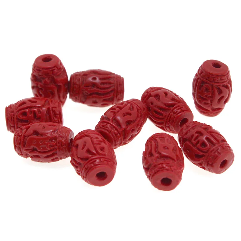 Natural Red Cinnabar Barrel Beads Buddhism Om Mani Padme Hum Mantra Loose Spacer Beads Handmade Bracelet for DIY Jewelry Making