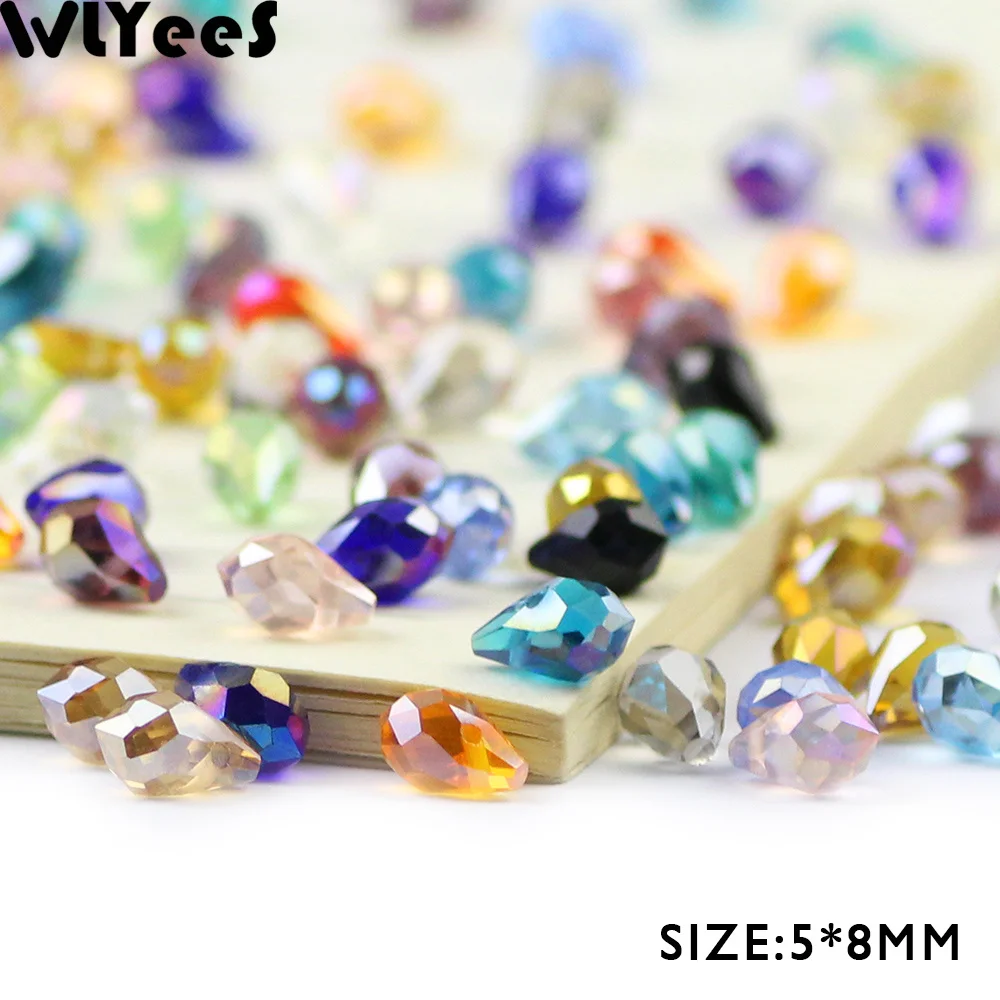 WLYeeS 5x8mm Water droplets shape Austrian crystal beads 50pcs Teardrop Pendant loose beads Jewelry Necklace Earrings Making DIY