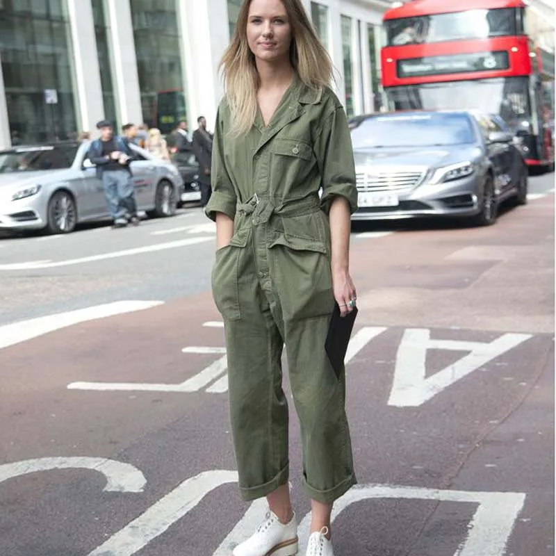 YUTU&MM Army Green Workwear Jumpsuit Couple Style Street Shooting Star Cotton Jumpsuit Loose Large Size Long Sleeve Jumpsuit