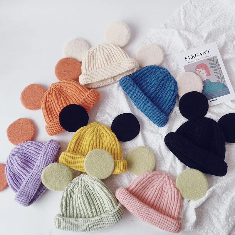 Children's hat Korean caWinter Mouse Ear Beanie Hat children Knit Hats For Women Beanies Caps Cute Woolen Boy Girl Knitted Cap