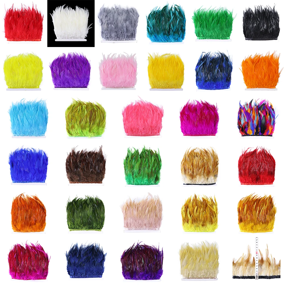 Besdeal 5/10 yard Rooster Hackle Feather Trims Fringes 4-6inch Saddle Feather Ribbons Costume Party Dresses Decoration Accessory