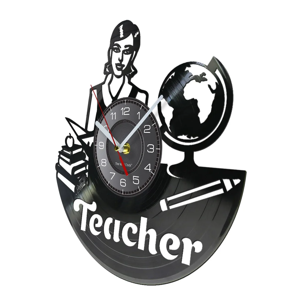 Geographical Teacher Appreciation Vinyl Album Record Clock School Classroom Educational Wall Art Modern Design Silent Wall Clock