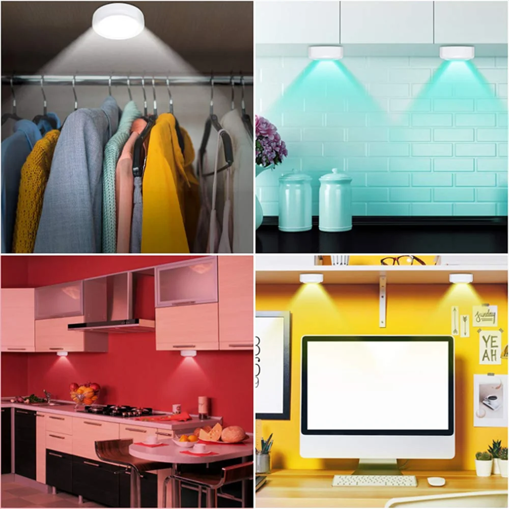 RGB LED Puck Nachtlichter Fernbedienung Dimmbare Unterbauleuchte Batteriebetriebene Kabellose Drucklampe Küche Schrank – Detail 18