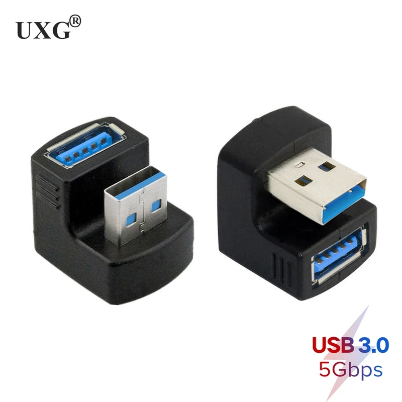 5Gbps Up & Down 180 Degree Angled USB 3.0 USB2.0 Adapter A Male to Female Extension Connector Work for LTE adapter to power bank