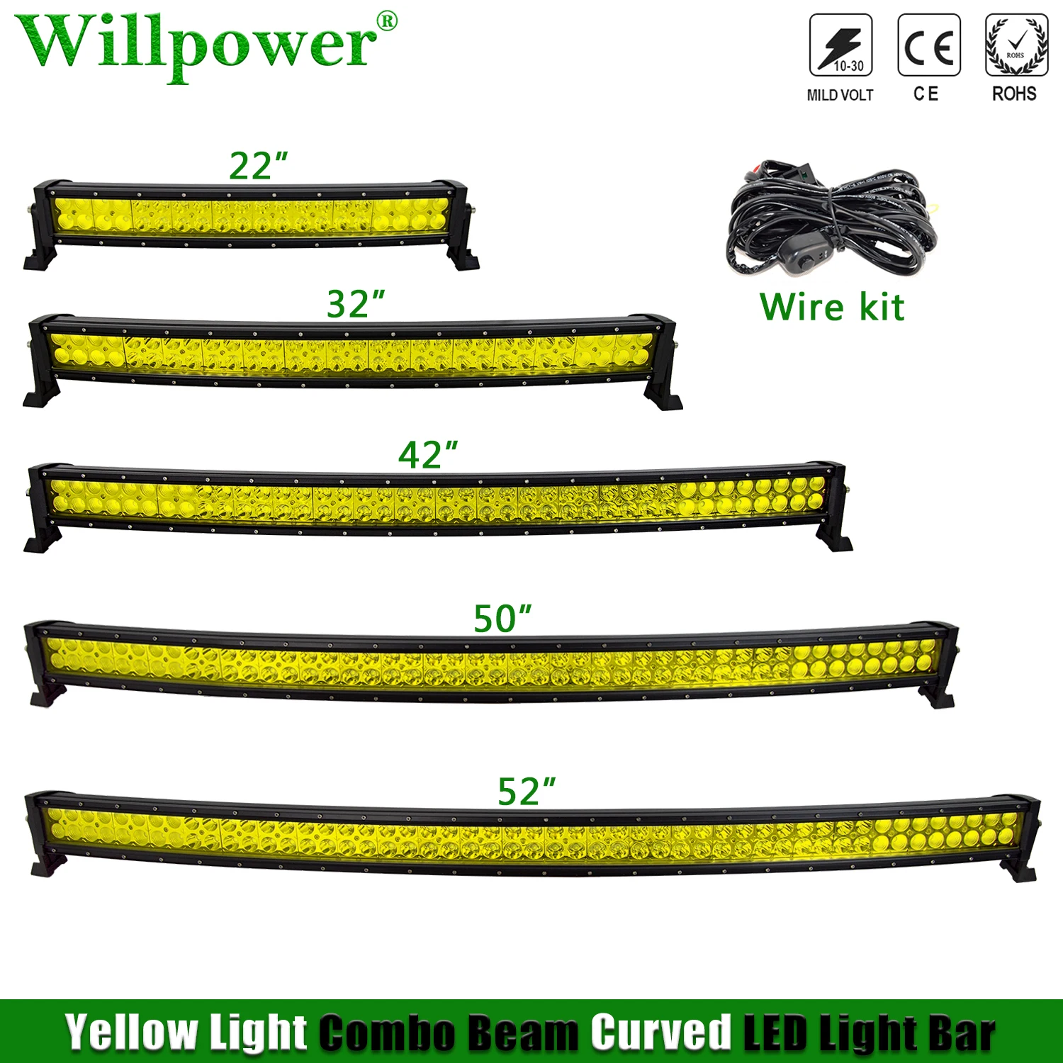 

SUV Car 22" 32" 42" 50" 52" Curved LED Yellow Light Bar For Jeep JK Chevy Offroad 4WD 4x4 Truck Pickup Driving Fog Lightbar