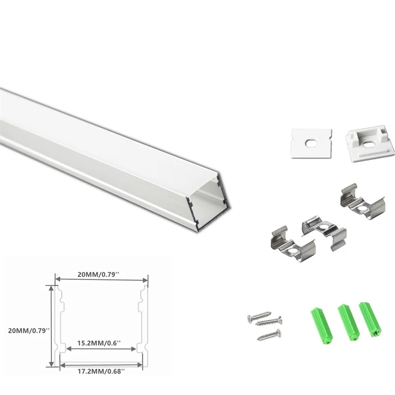 5/10-Pack 1M 40Inch U Shape LED Aluminium Channel Diffuser,17MM Wide Dual Row 5050 2835 Strip Milky Cover Profile 20MM High