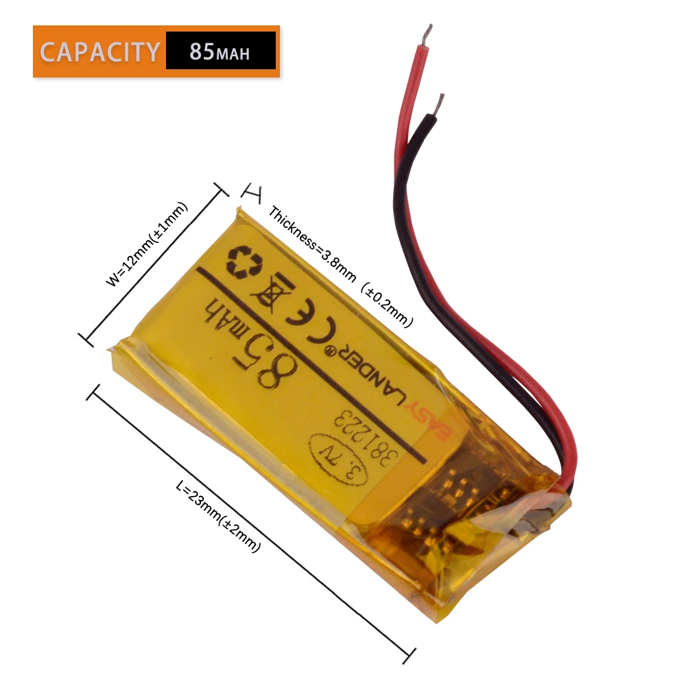 381223 3.7V 85mAh Rechargeable Lithium Li-ion Polymer Battery for MP3 MP4 MP5 Bluetooth headset 381224