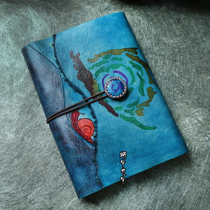 

Little Snail Big Dream Loose Leaf Leather Multi Function Notebook A6 A5 Hand Painted Diary Leather Buckle