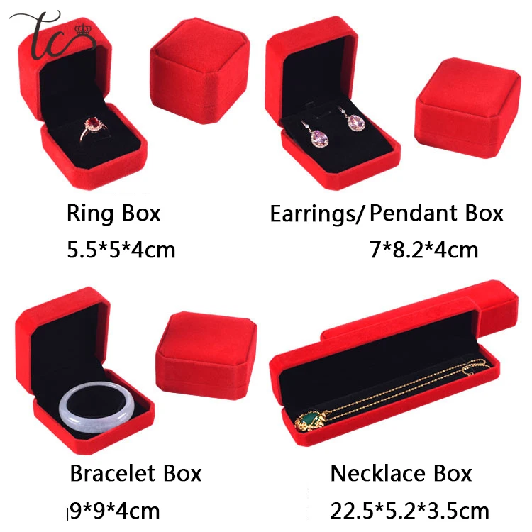 Cajas de embalaje de joyería de terciopelo, contenedor de anillo, soporte para pendientes, collar, caja organizadora de joyería, caja de regalo