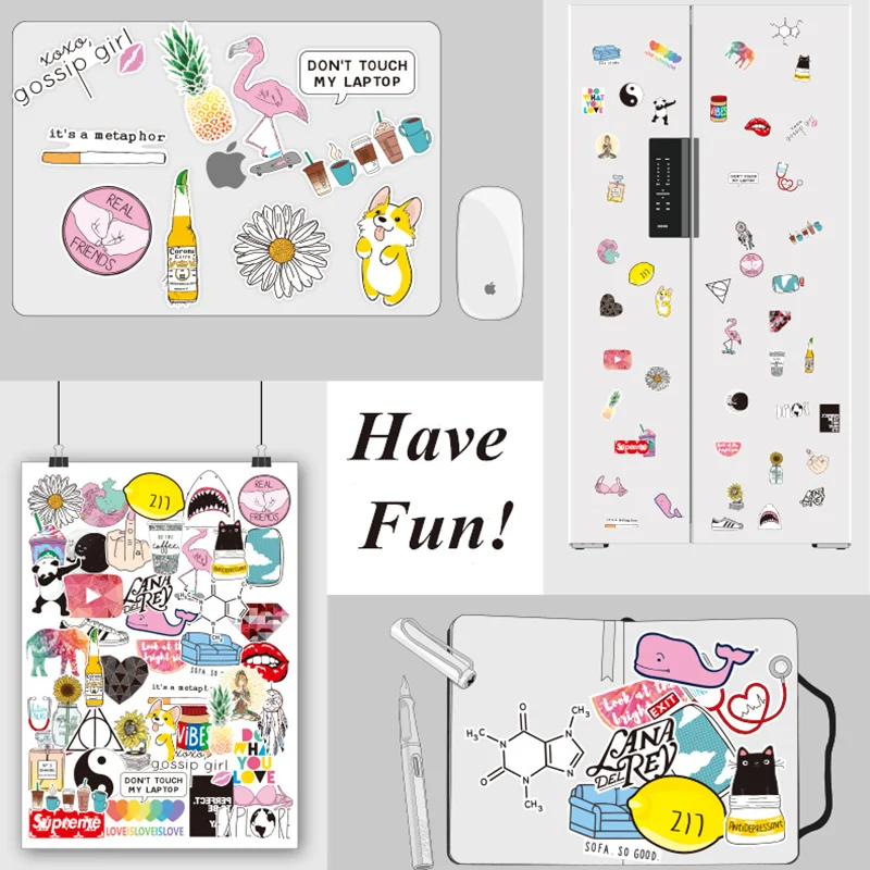 45PCS Vinyl Laptop Stickers Cute Trendy PVC Waterproof Computer Stickers VSCO Girls Decals Stickers For MacBook /HP/Huawei /Dell
