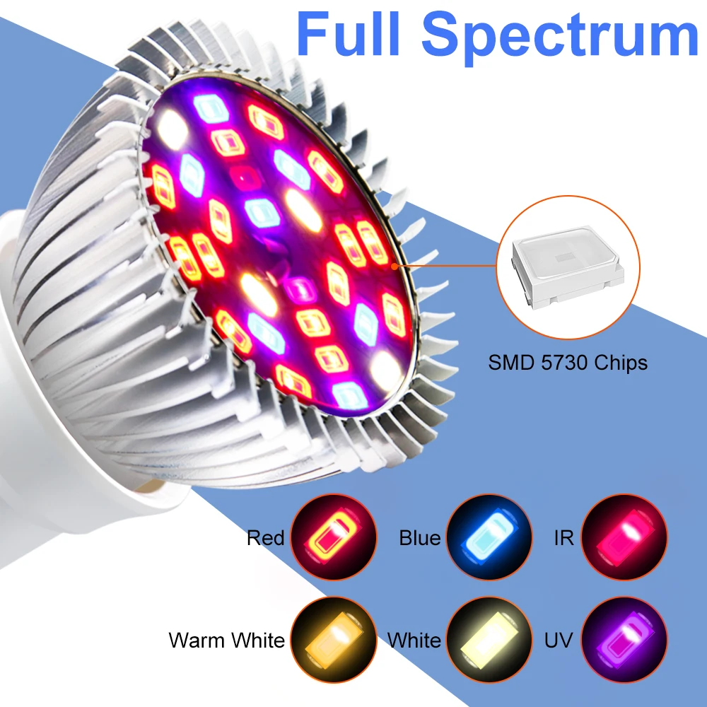 LED Light Bulbs For Plant Growth Seeds Flower Full Spectrum LED Flower Growing Lamp holder Clip For Indoor room Indoor Grow Tent