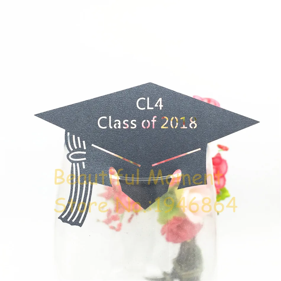 

New Arrical!50PCS Laser trencher cap Wine Glass Cup Paper Card For graduation party/Table Decoration/Home Decor Name Place Cards