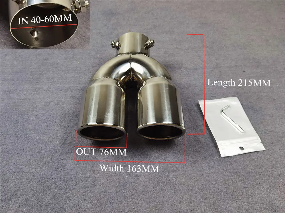 One Piece Car Styling Black/Silver Stainless Steel Exhaust Pipe Car Universal Y Model Dual Outlet Muffler Tip Tailpipe Nozzles