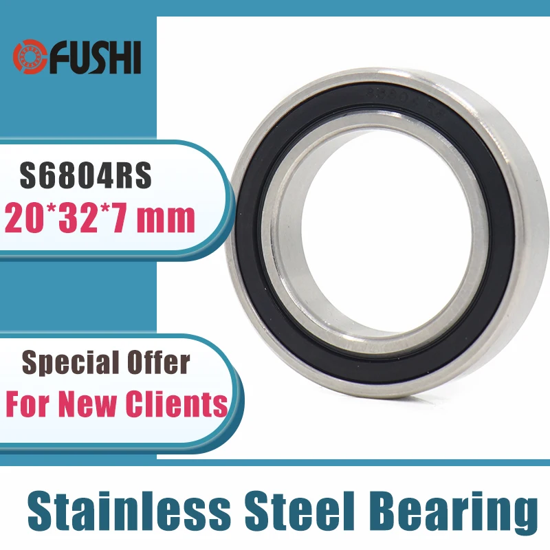 

10PCS S6804RS Bearing 20*32*7 mm ABEC-3 440C Stainless Steel S 6804RS Ball Bearings 6804 Stainless Steel Ball Bearing