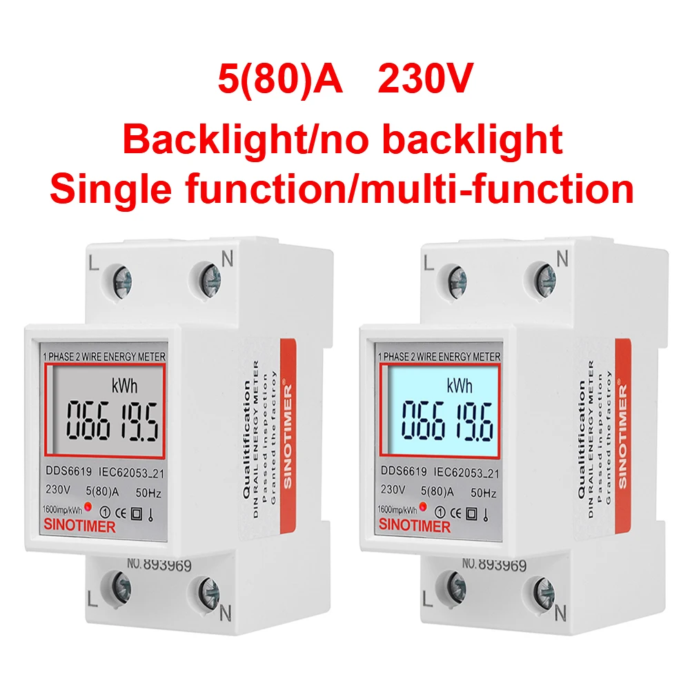 Single Phase LCD Digital Display Wattmeter DIN Rail Power Consumption Energy Electric Meter kWh AC 230V 50Hz Electric Tester