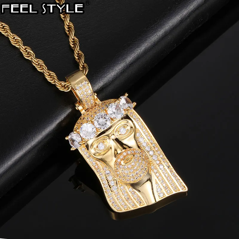 

Hip Hop Iced Out Jesus Personality Cubic Zirconia AAA+ Bling Necklaces & Pendants For Men Women Rapper Jewelry With Solid Back