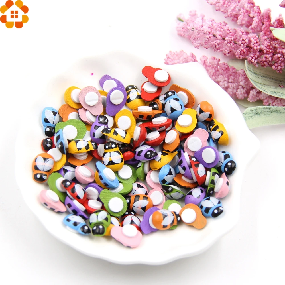 100PCS Colorful Bee Wooden Ladybug Sponge Self-adhesive Stickers Fridge/Wall Sticker Kids Scrapbooking Baby Toys Home Decoration