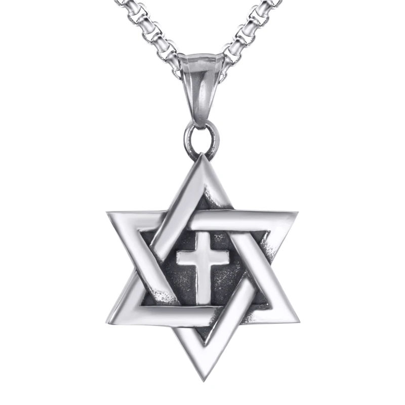 

Elfasio Star of David Messianic cross for Men's Stainless Steel Pendant Necklace Chain