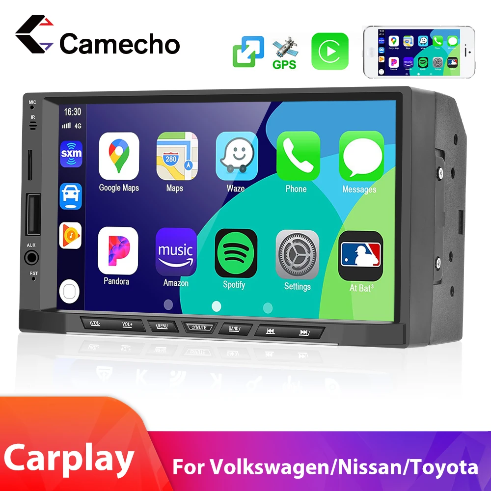 

Camecho 2Din 7 Inch Wired Apple Carplay Car Radio With Wired Android Auto Stereo Touch Screen MP5 Player Support TF/USB AHD Cam