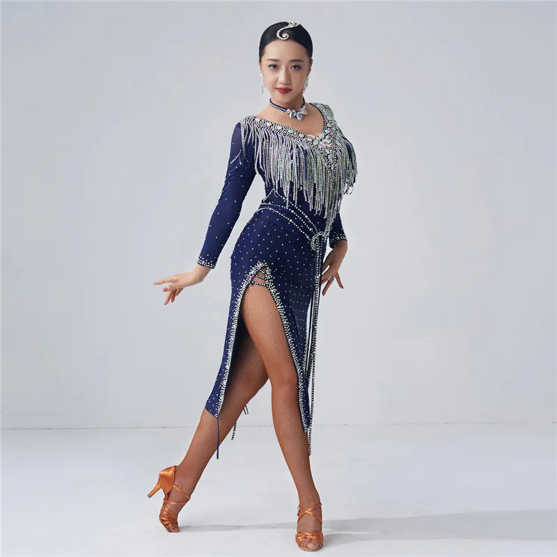 L-2037 New National Standard Latin Dance Dress Performance Competition Clothing Rumba Dress Custom Sexy Tango Chacha Dance Dress