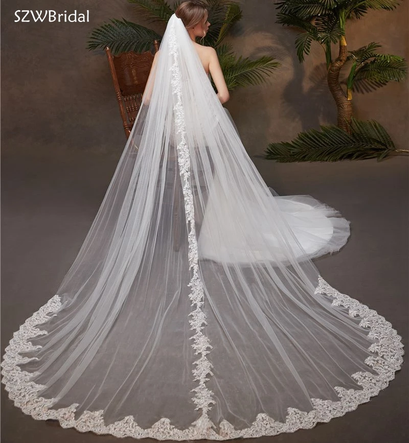 New Arrival 3 Meter Lace Applique Wedding Veils Bridal Veil Wedding Accesorios Bridal Headwear Novia Velos Welon With Comb