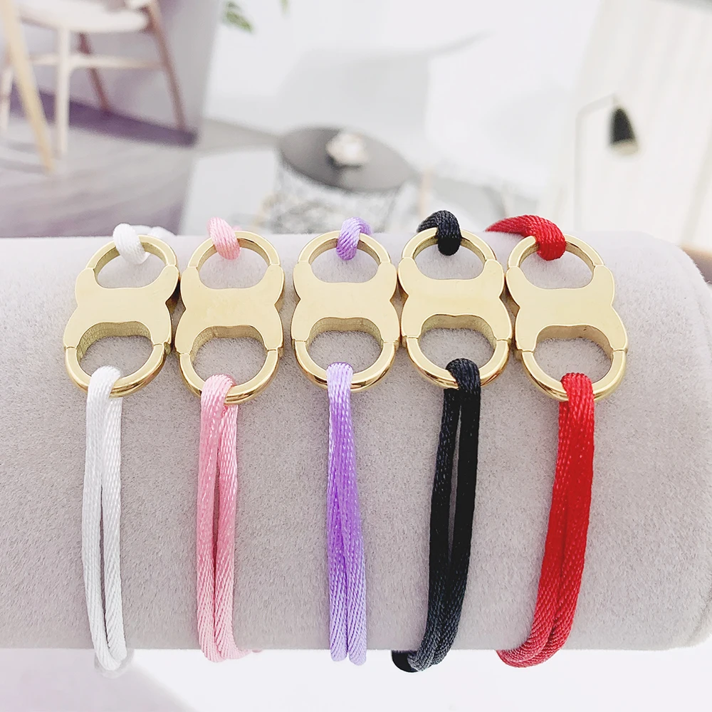 High Quality Stainless Steel Gold Silver Color Handcuff Shape Adjustable Rope Bracelet For Women Men Fashion Jewelry Gift