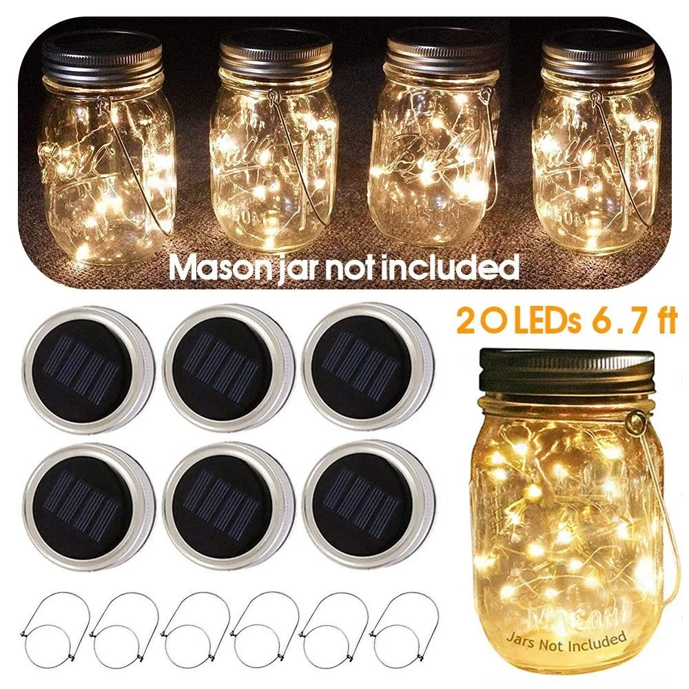 

2M 20 Led Solar Mason Can Light String Creative Mason Cover Solar Light Outdoors Solar Lights For Garden Decoration Ambient LED